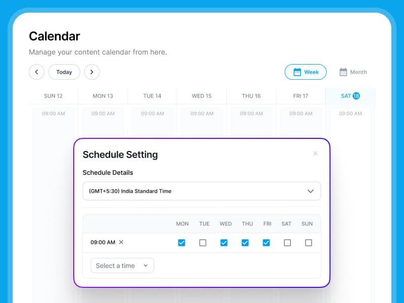Supergrow content calendar with LinkedIn® posts scheduled across the week