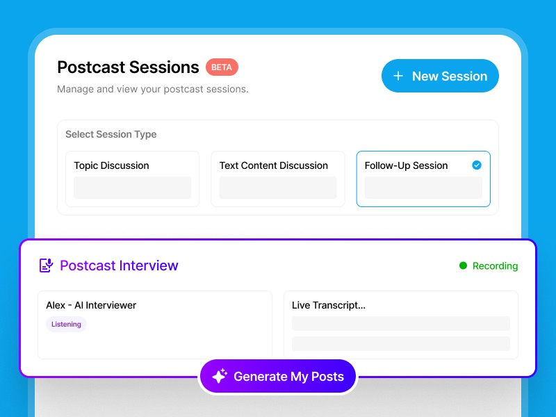 Supergrow PostCast interview session with Alex, the AI interviewer, recording