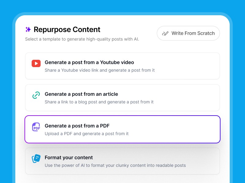 Supergrow repurposing templates for turning one source into posts for several people